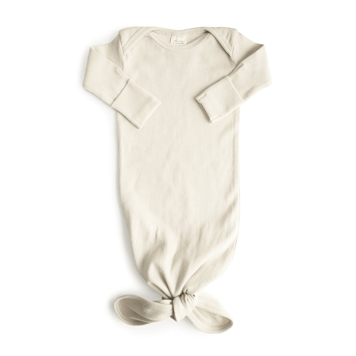 Ribbed Knotted Baby Gown + Beanie Set Ivory