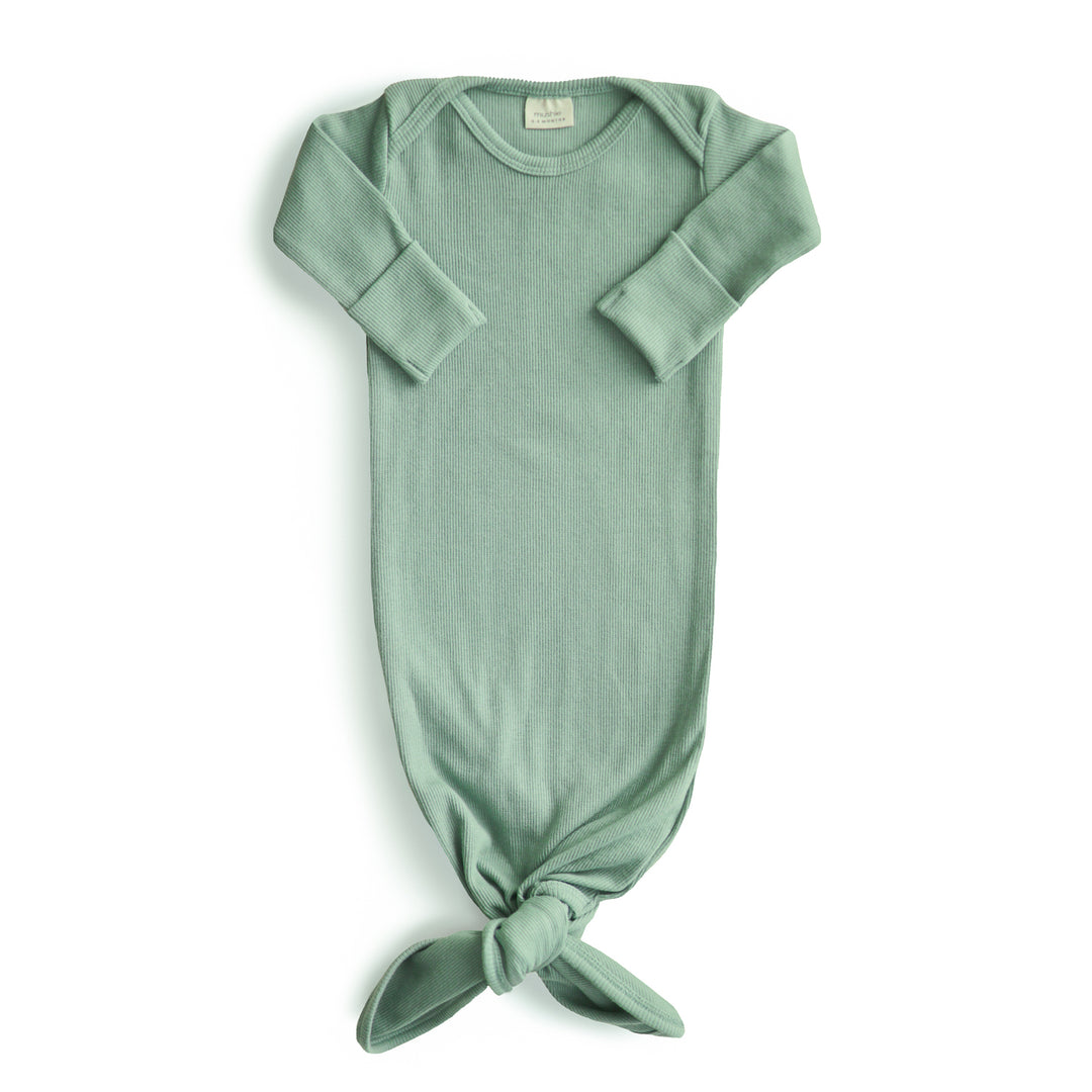 Ribbed Knotted Baby Gown + Beanie Set Roman Green