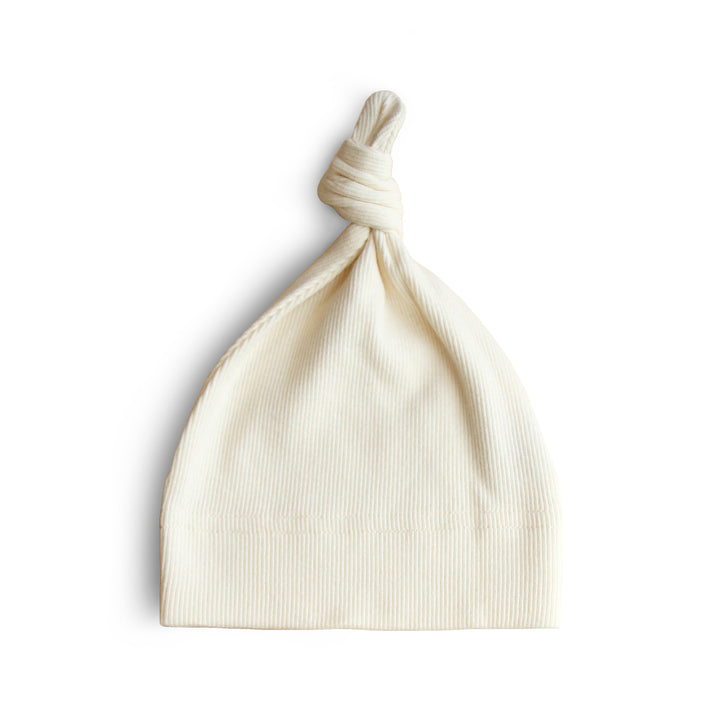 Ribbed Knotted Baby Gown + Beanie Set Ivory
