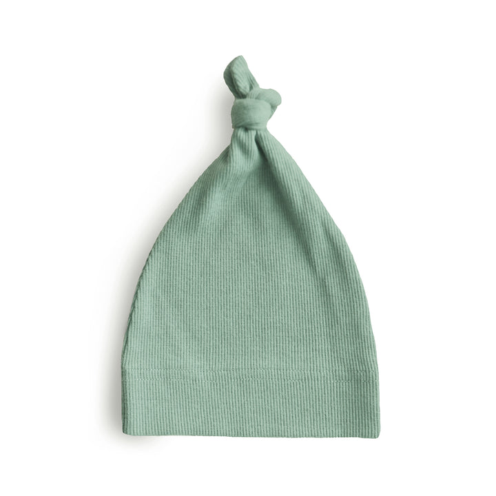 Ribbed Knotted Baby Gown + Beanie Set Roman Green