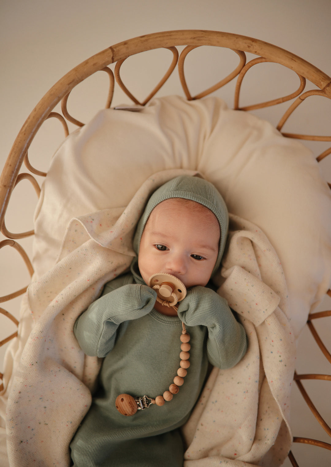 Ribbed Knotted Baby Gown + Beanie Set Roman Green
