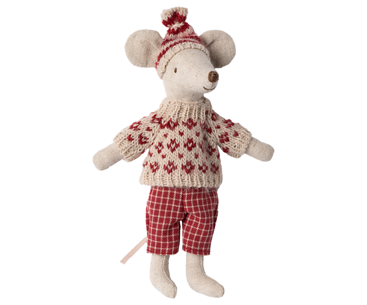 Winter mouse with ski set, Mum - red