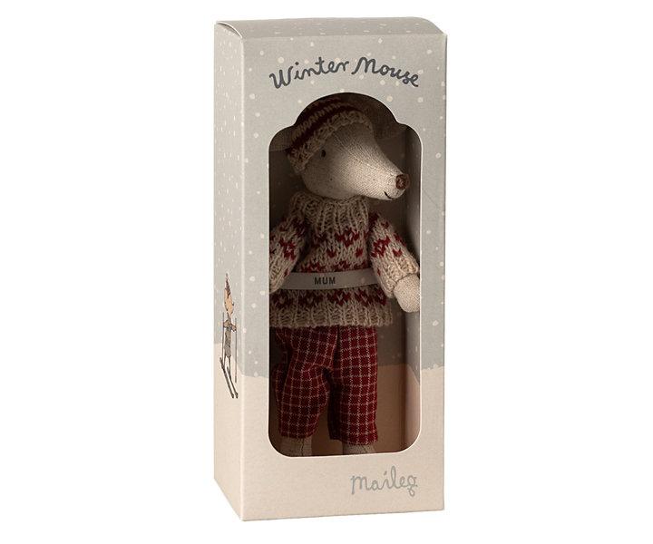 Winter mouse with ski set, Mum - red