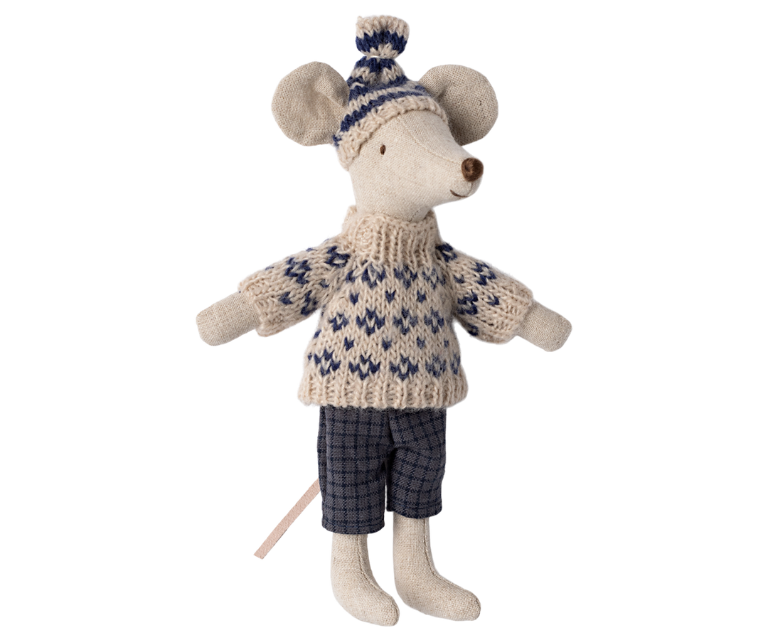 Winter mouse with ski set, Dad - blue