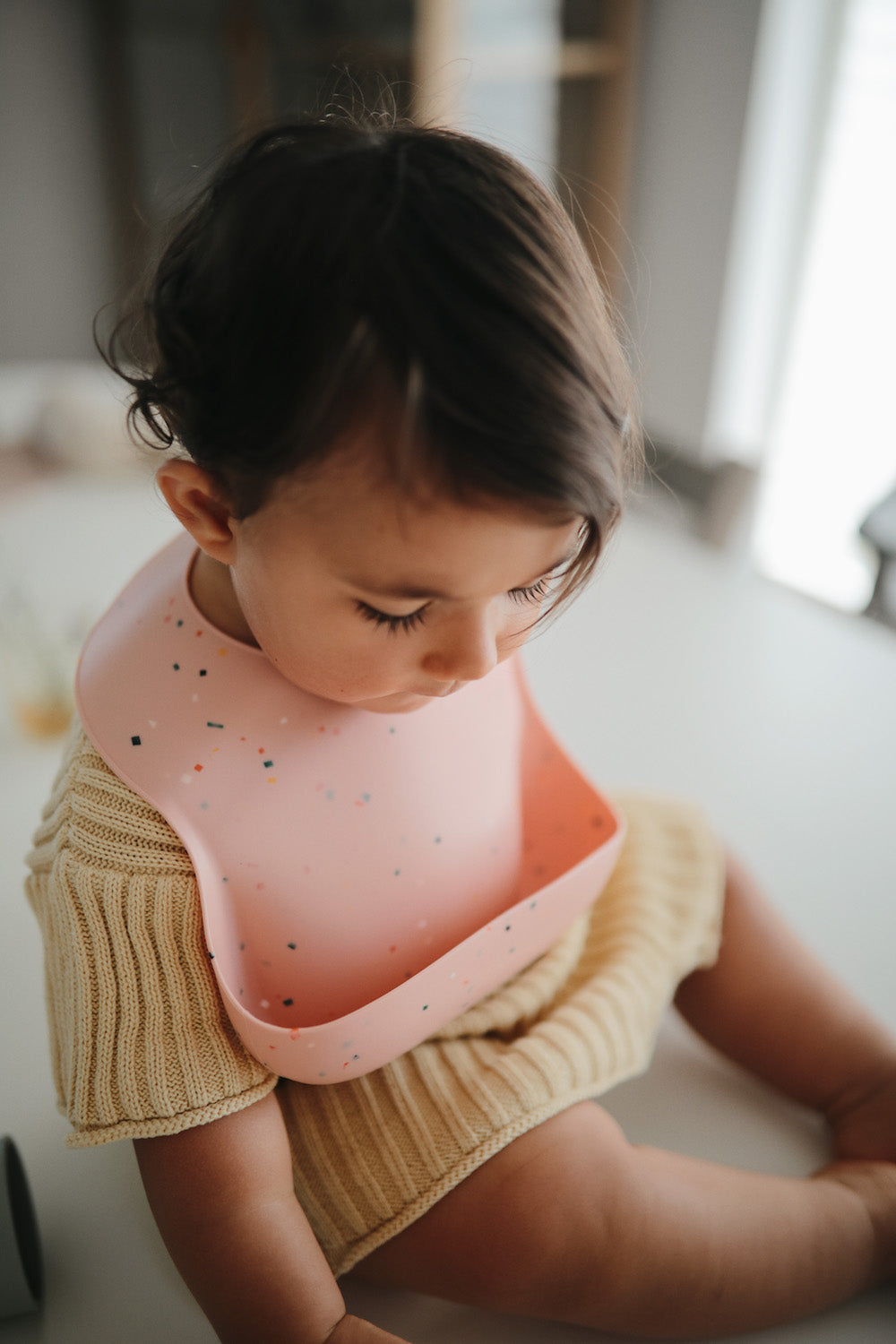 Silicone Baby Bib Powder Pink Confetti