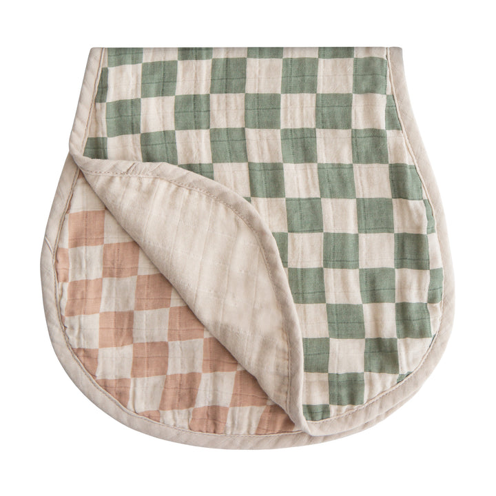 Organic Cotton Muslin Burp Cloth 2-Pack Olive Check / Natural Check