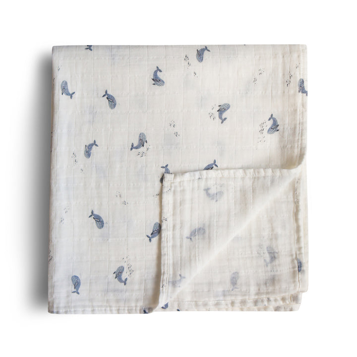 Organic Cotton Muslin Swaddle Blanket Whales