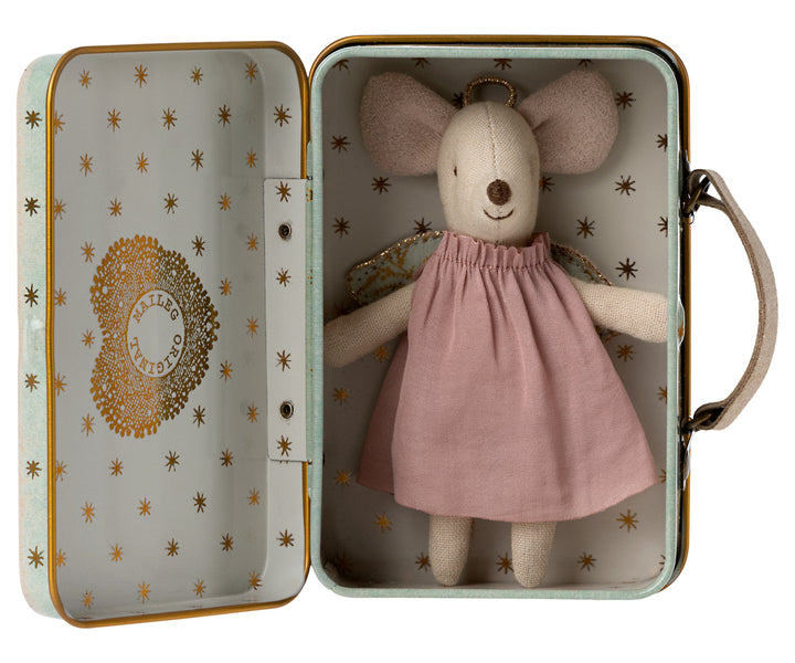 Angel mouse in suitcase