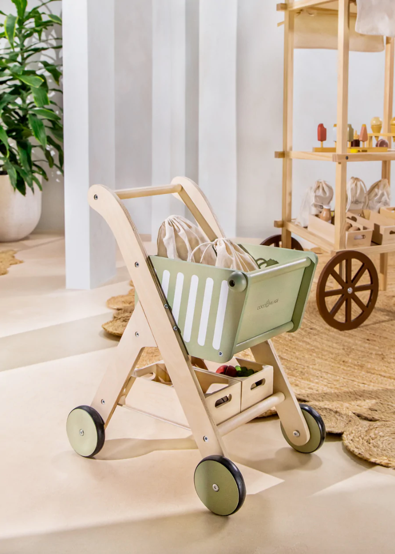 Wooden Shopping Cart - SEAFOAM